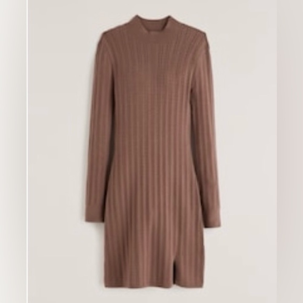Abercrombie & Fitch Mockneck Cable Knit Sweater Mini Dress Taupe XXS